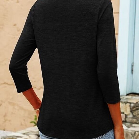 Womens 3/4 Length Sleeve Tops Tee T-Shirts Boat Neck Tunic Travel Basic Blouses - Picture 4 of 4